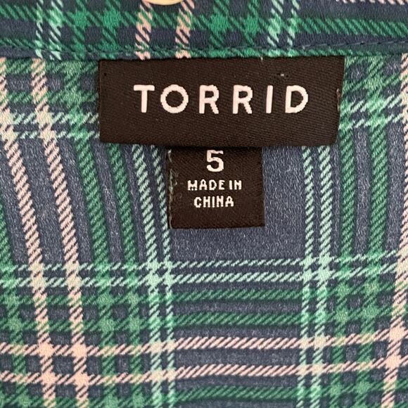 Torrid Georgette Ruffle Front Flutter Sleeve Blouse Women's 5X Blue & Green Top - Picture 8 of 12